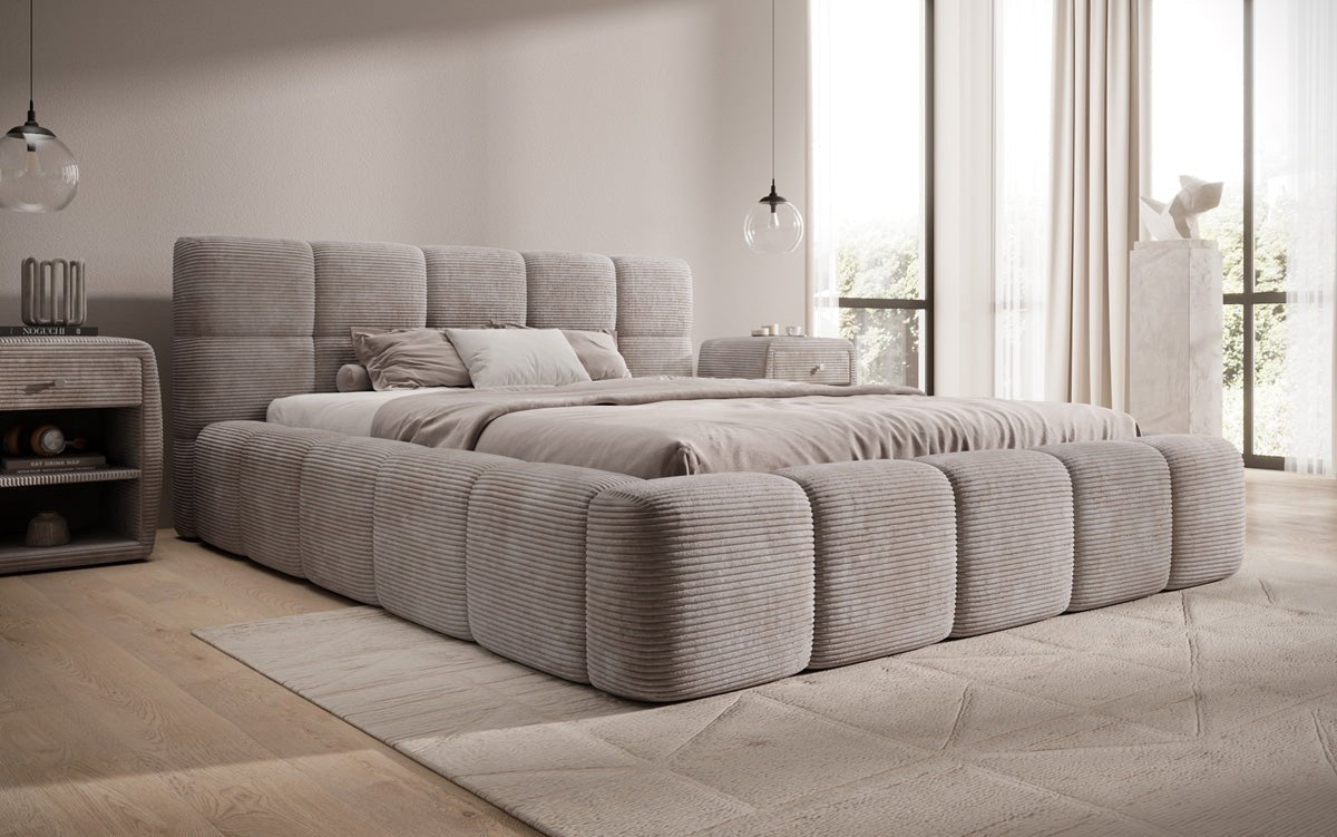 Luxusbetten24 Designer Polsterbett Nox in Cord mit Stauraum