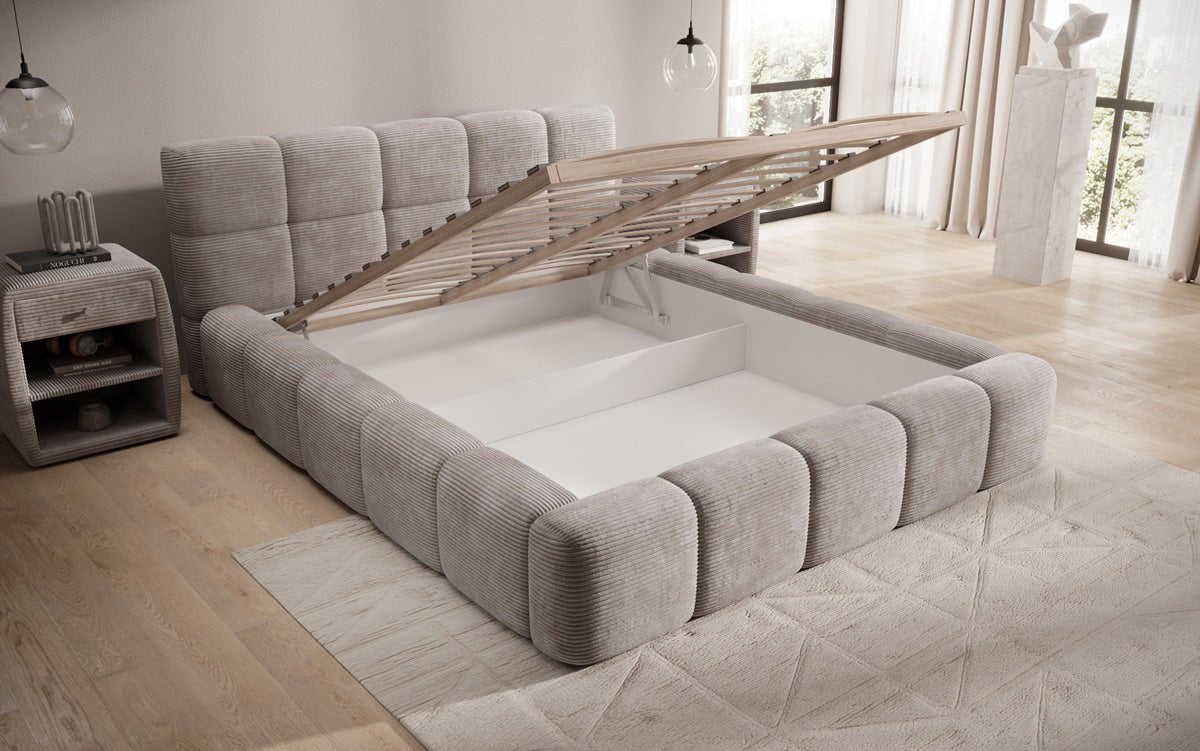 Luxusbetten24 Designer Polsterbett Nox in Cord mit Stauraum
