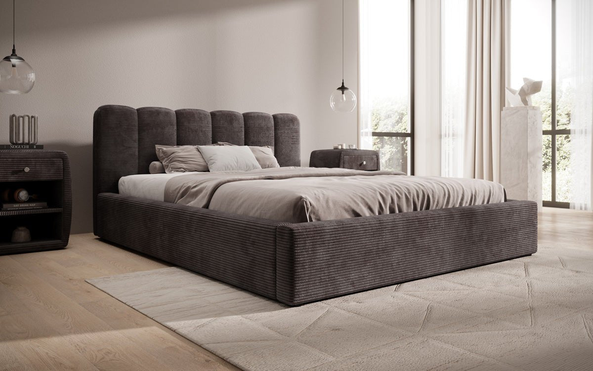 Designer Polsterbett Nerra in Cord mit Stauraum