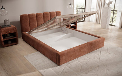 Designer Polsterbett Nerra in Cord mit Stauraum