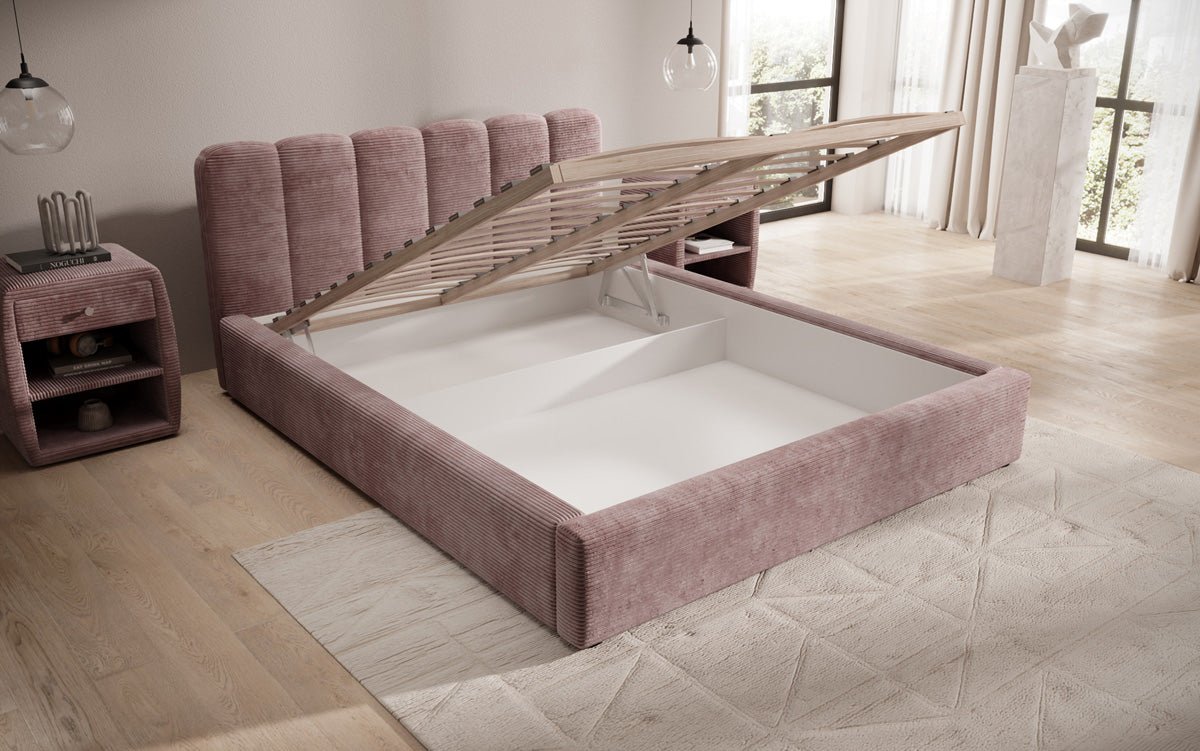Designer Polsterbett Nerra in Cord mit Stauraum