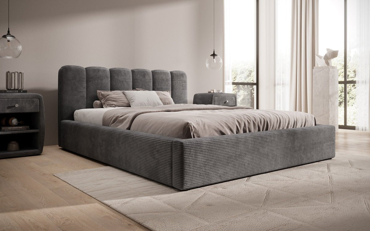 Designer Polsterbett Nerra in Cord mit Stauraum