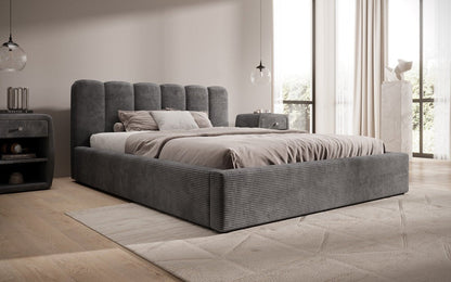 Designer Polsterbett Nerra in Cord mit Stauraum
