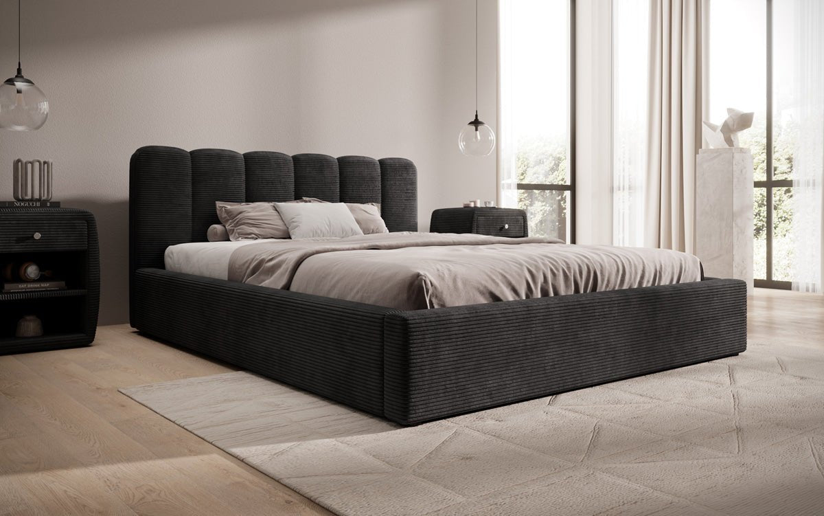 Designer Polsterbett Nerra in Cord mit Stauraum