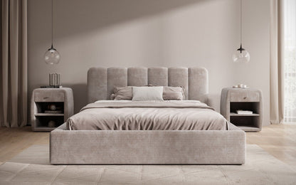 Designer Polsterbett Nerra in Cord mit Stauraum