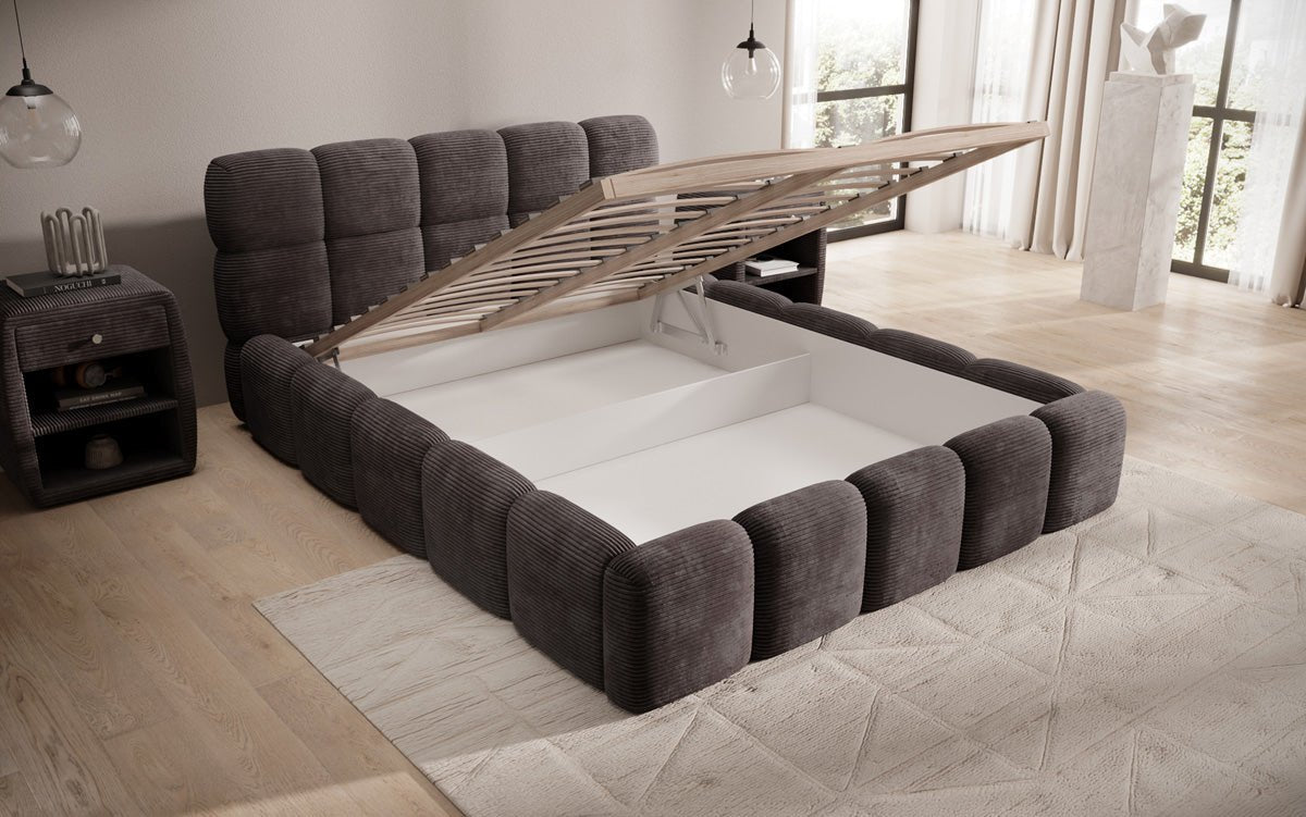 Luxusbetten24 Noeva Designer Polsterbett Cord mit Stauraum Schlafzimmer