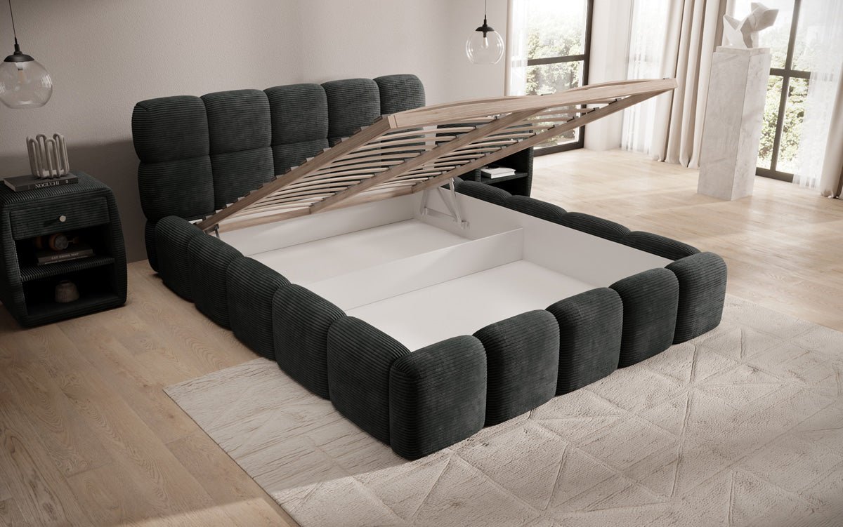 Luxusbetten24 Noeva Designer Polsterbett Cord mit Stauraum Schlafzimmer