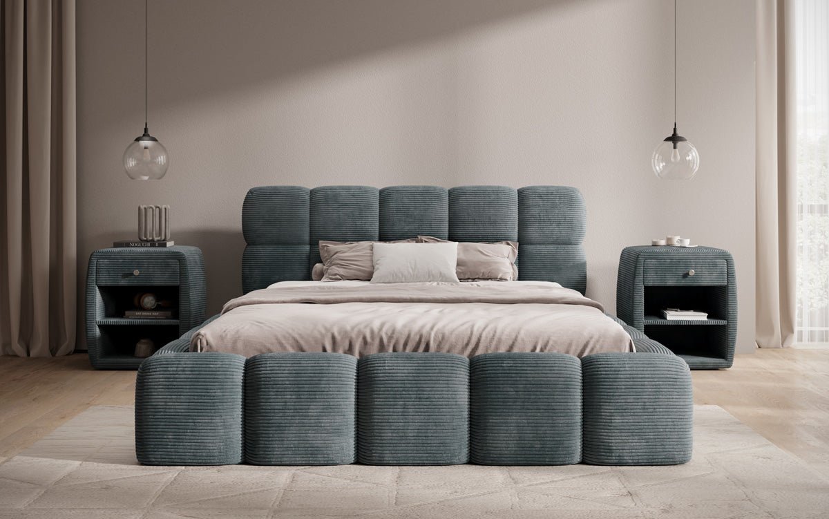 Luxusbetten24 Noeva Designer Polsterbett Cord mit Stauraum Schlafzimmer
