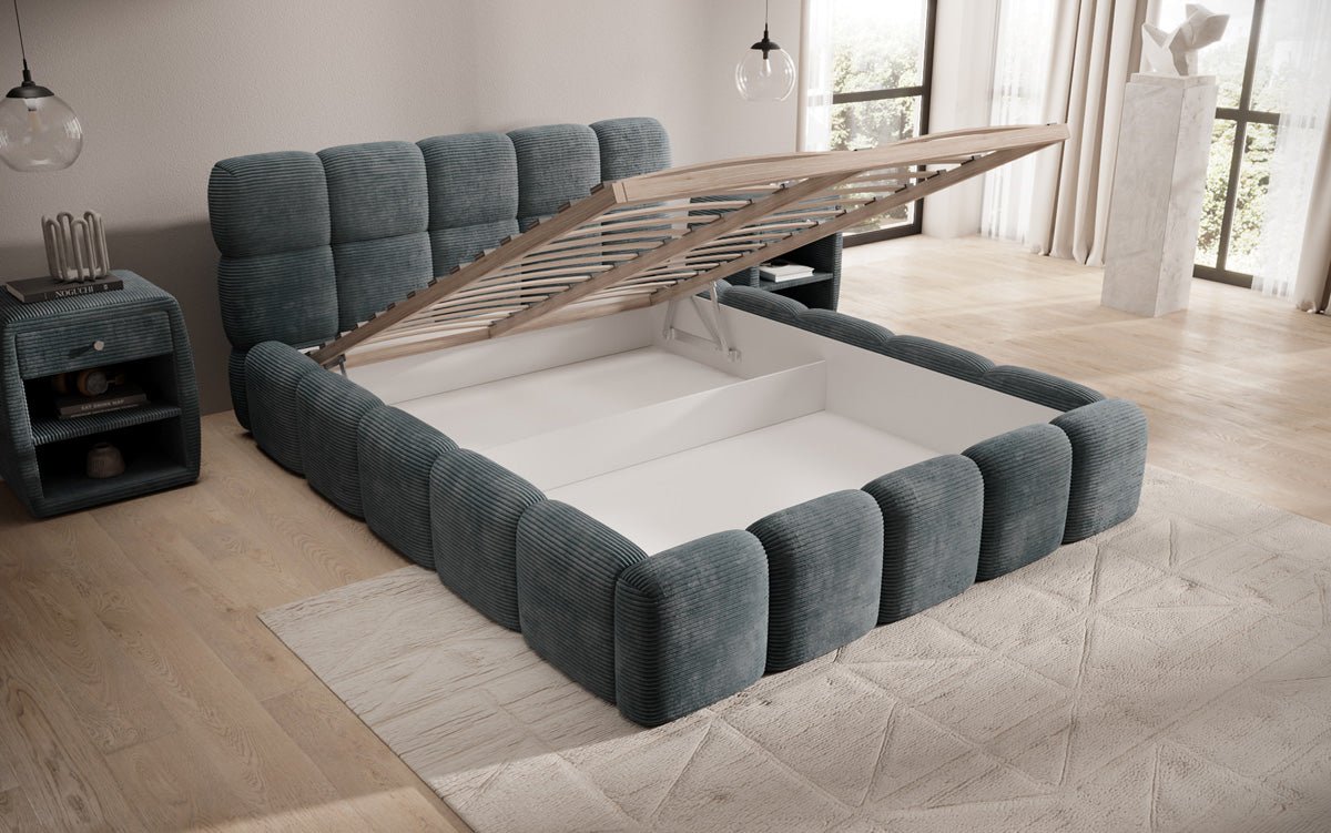 Luxusbetten24 Noeva Designer Polsterbett Cord mit Stauraum Schlafzimmer