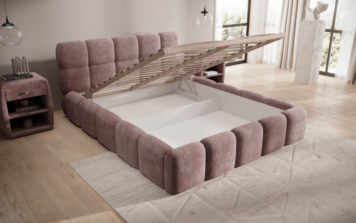 Luxusbetten24 Noeva Designer Polsterbett Cord mit Stauraum Schlafzimmer