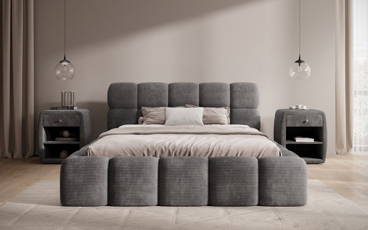 Luxusbetten24 Noeva Designer Polsterbett Cord mit Stauraum Schlafzimmer