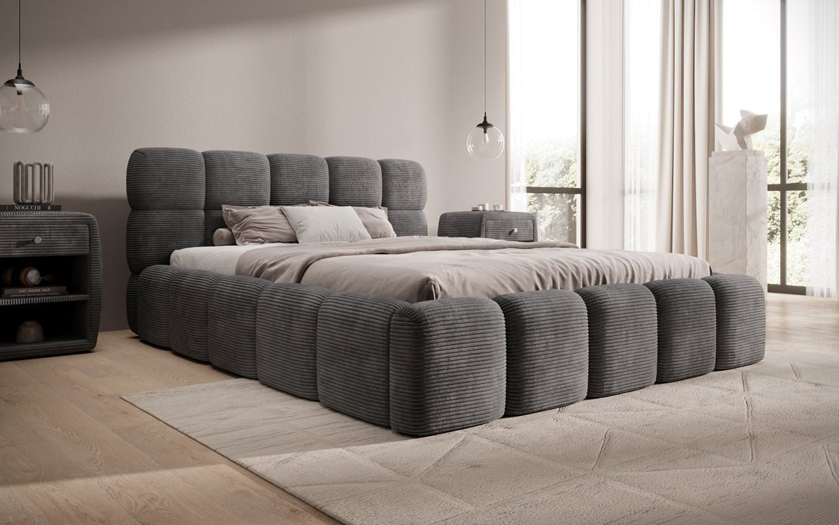 Luxusbetten24 Noeva Designer Polsterbett Cord mit Stauraum Schlafzimmer