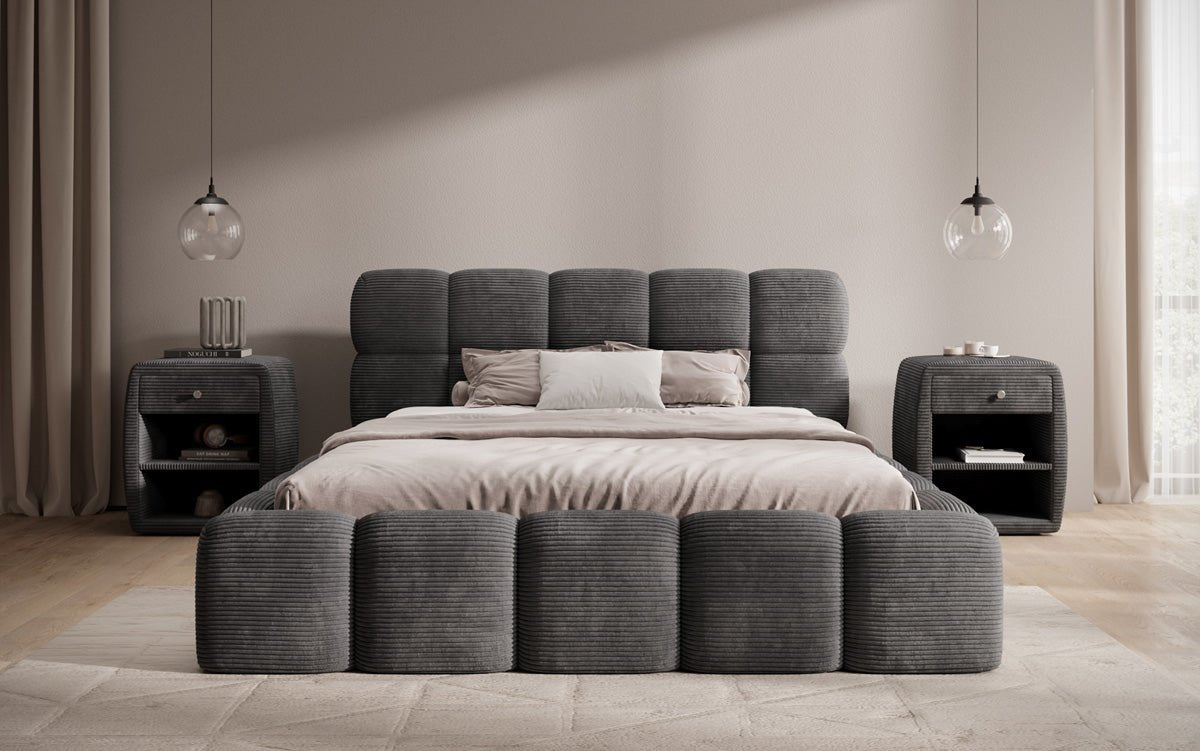 Luxusbetten24 Noeva Designer Polsterbett Cord mit Stauraum Schlafzimmer