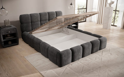 Luxusbetten24 Noeva Designer Polsterbett Cord mit Stauraum Schlafzimmer