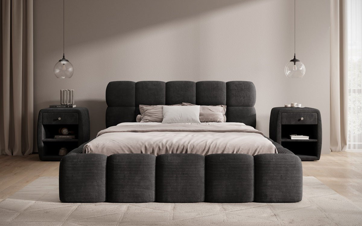 Luxusbetten24 Noeva Designer Polsterbett Cord mit Stauraum Schlafzimmer