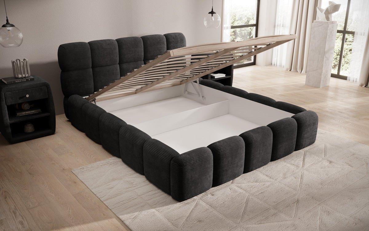 Luxusbetten24 Noeva Designer Polsterbett Cord mit Stauraum Schlafzimmer
