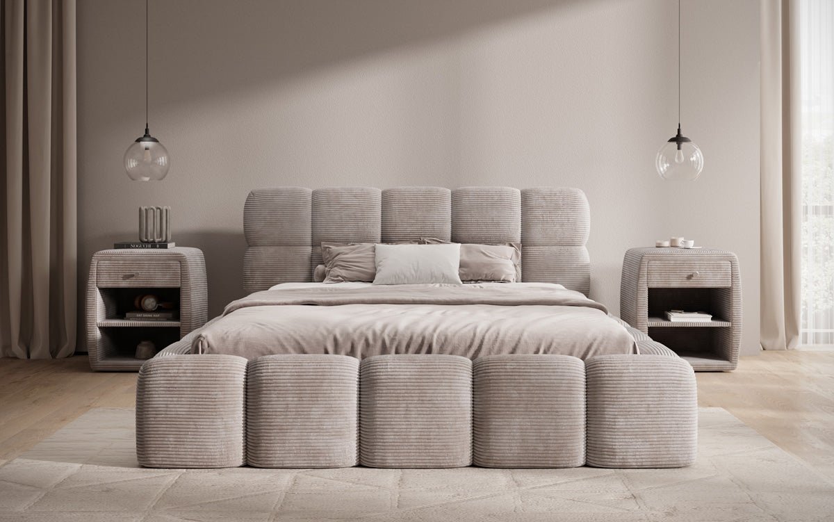 Luxusbetten24 Noeva Designer Polsterbett Cord mit Stauraum Schlafzimmer
