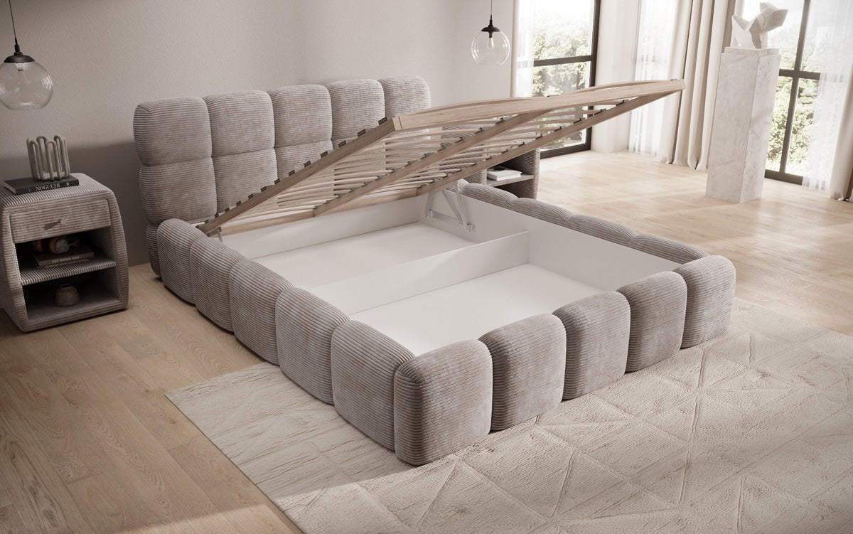 Luxusbetten24 Noeva Designer Polsterbett Cord mit Stauraum Schlafzimmer