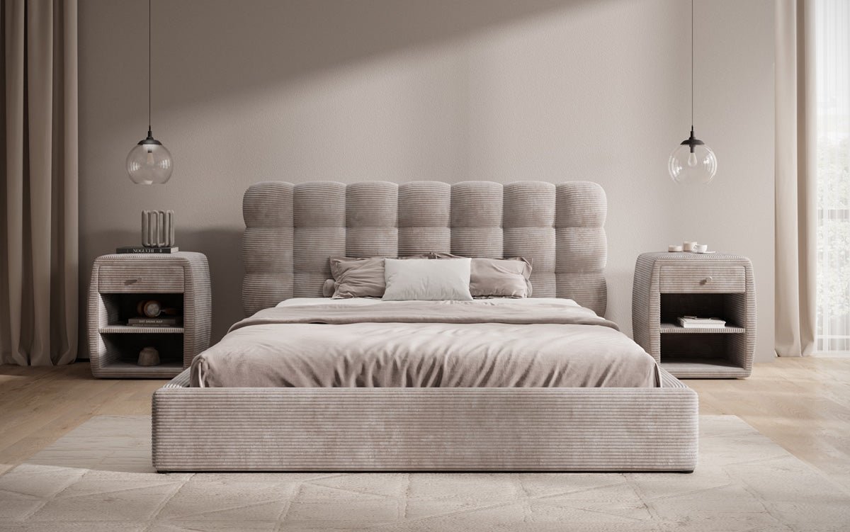 Designer Polsterbett Calivo Cord mit Stauraum
