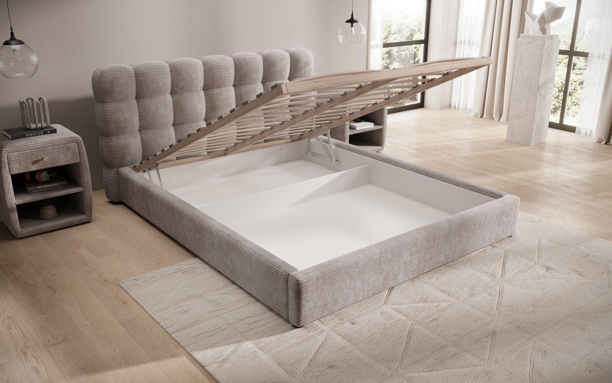 Designer Polsterbett Calivo Cord mit Stauraum