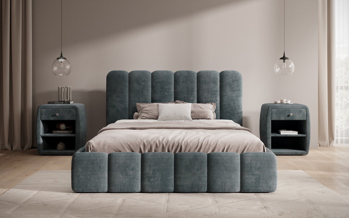 Designer Polsterbett Velaro in Cord mit Stauraum