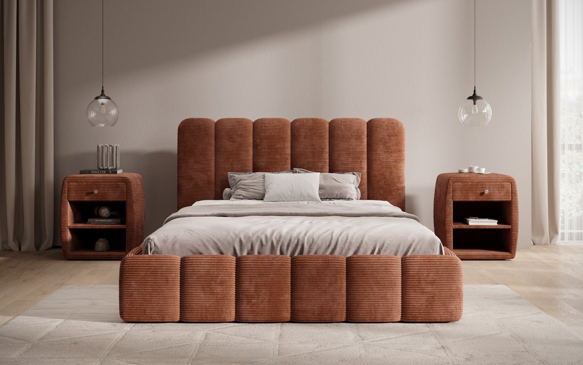 Designer Polsterbett Velaro in Cord mit Stauraum