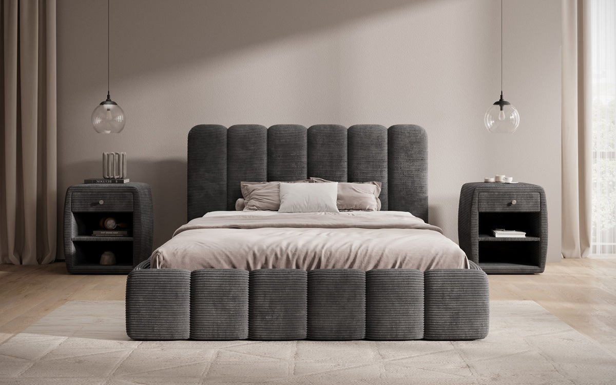 Designer Polsterbett Velaro in Cord mit Stauraum
