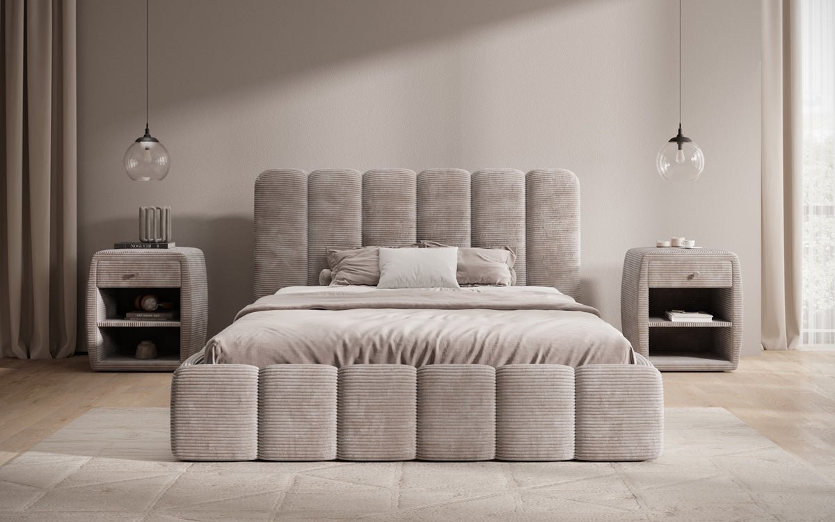 Designer Polsterbett Velaro in Cord mit Stauraum