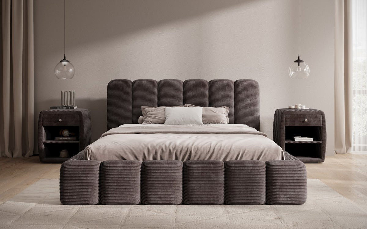 Luxusbetten24 Tevara Polsterbett in Cord mit Stauraum für Schlafzimmer