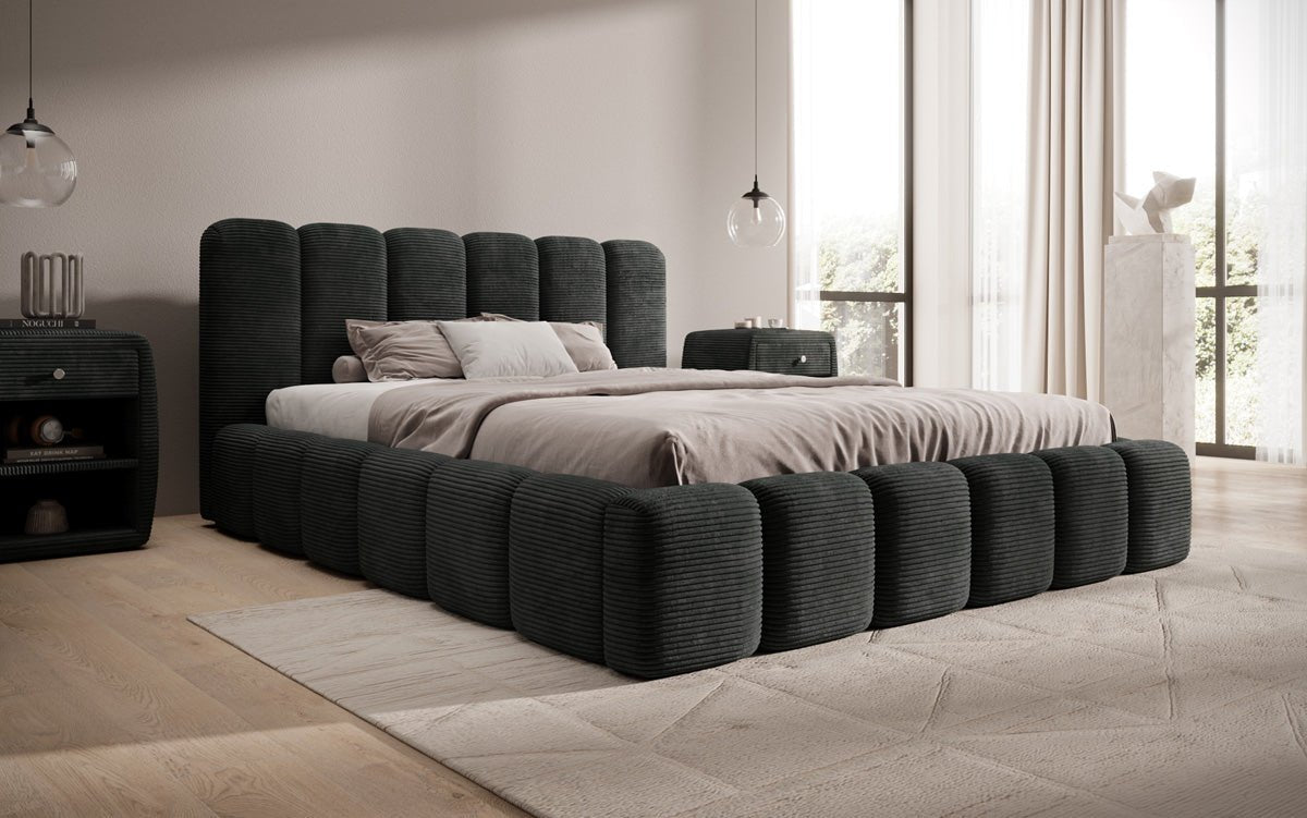Luxusbetten24 Tevara Polsterbett in Cord mit Stauraum für Schlafzimmer