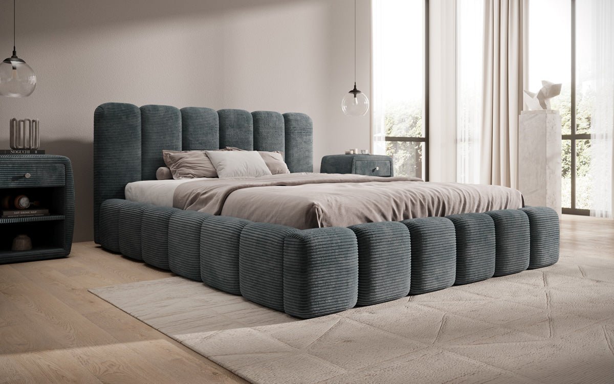 Luxusbetten24 Tevara Polsterbett in Cord mit Stauraum für Schlafzimmer