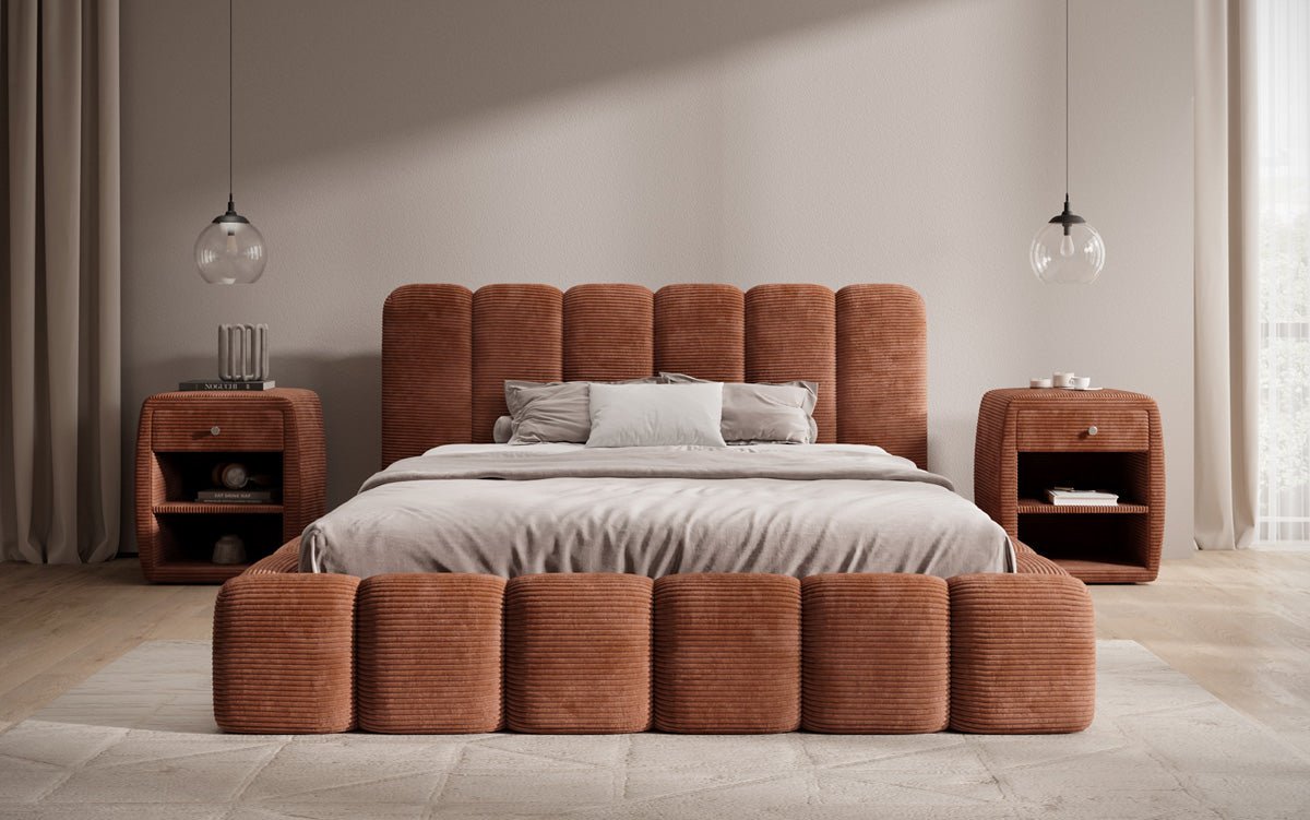Luxusbetten24 Tevara Polsterbett in Cord mit Stauraum für Schlafzimmer