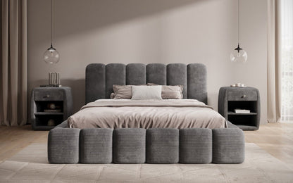 Luxusbetten24 Tevara Polsterbett in Cord mit Stauraum für Schlafzimmer