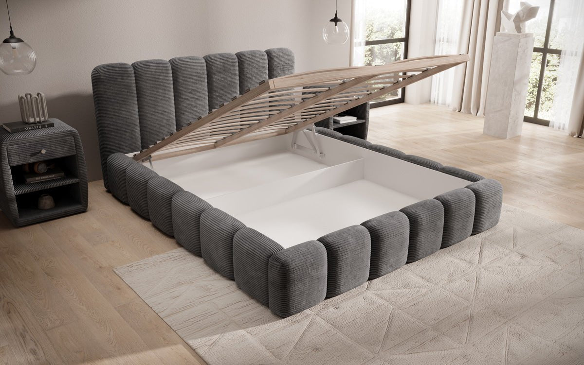 Luxusbetten24 Tevara Polsterbett in Cord mit Stauraum für Schlafzimmer