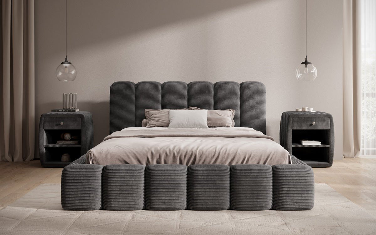 Luxusbetten24 Tevara Polsterbett in Cord mit Stauraum für Schlafzimmer