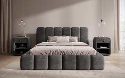 Luxusbetten24 Tevara Polsterbett in Cord mit Stauraum für Schlafzimmer
