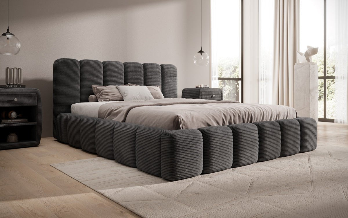 Luxusbetten24 Tevara Polsterbett in Cord mit Stauraum für Schlafzimmer