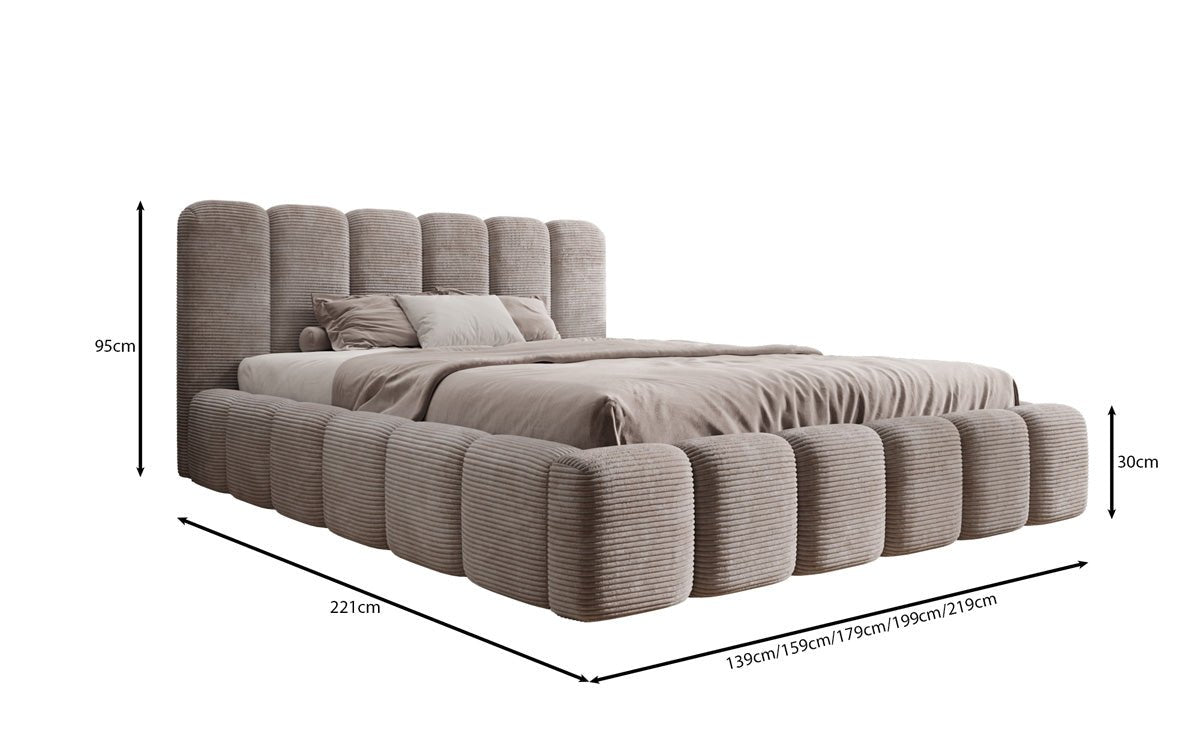 Luxusbetten24 Tevara Polsterbett in Cord mit Stauraum für Schlafzimmer