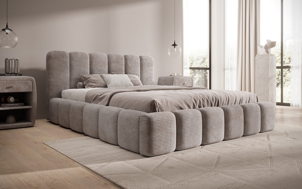 Luxusbetten24 Tevara Polsterbett in Cord mit Stauraum für Schlafzimmer