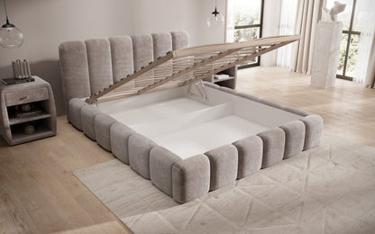 Luxusbetten24 Tevara Polsterbett in Cord mit Stauraum für Schlafzimmer