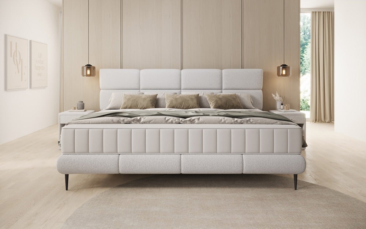 Luxusbetten24 Familien Milano Polsterbett – Samt, Großzügig 220 × 200 cm, Weiß