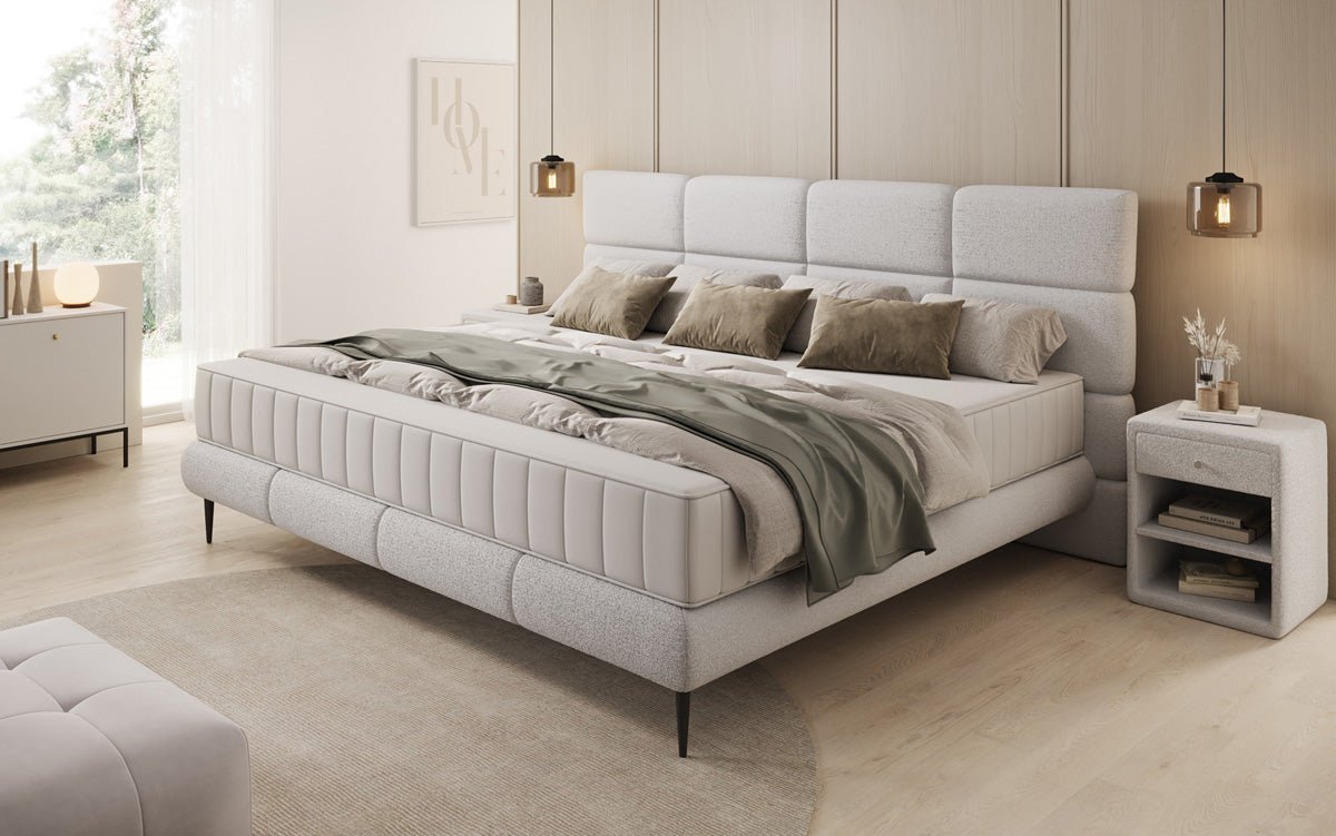 Luxusbetten24 Familien Milano Polsterbett – Samt, Großzügig 220 × 200 cm, Weiß