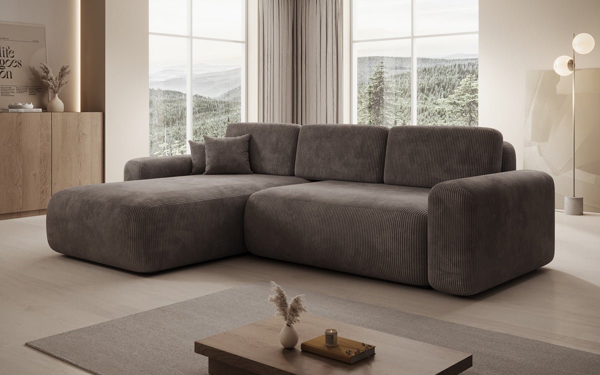 Luxusbetten24 Lola Cord Sofa mit Schlaf‑ und Klappfunktion