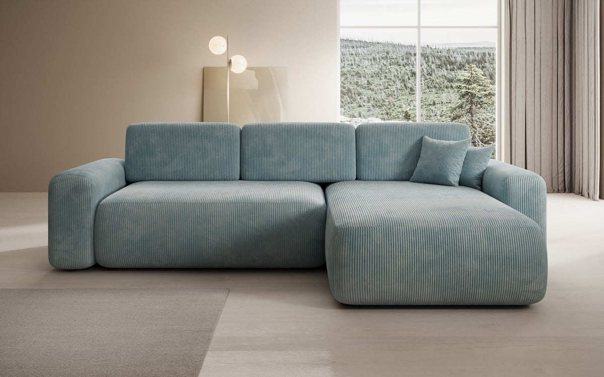 Luxusbetten24 Lola Cord Sofa mit Schlaf‑ und Klappfunktion