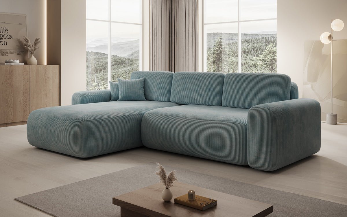 Luxusbetten24 Lola Cord Sofa mit Schlaf‑ und Klappfunktion