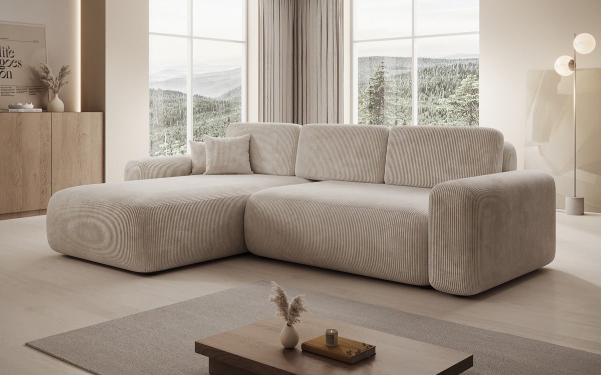 Luxusbetten24 Lola Cord Sofa mit Schlaf‑ und Klappfunktion