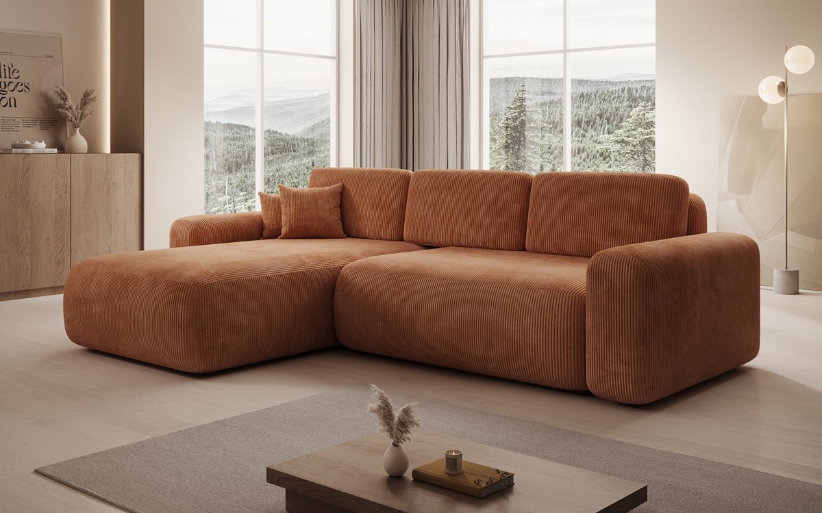 Luxusbetten24 Lola Cord Sofa mit Schlaf‑ und Klappfunktion