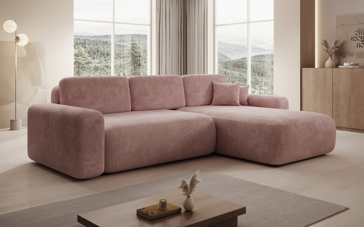 Luxusbetten24 Lola Cord Sofa mit Schlaf‑ und Klappfunktion