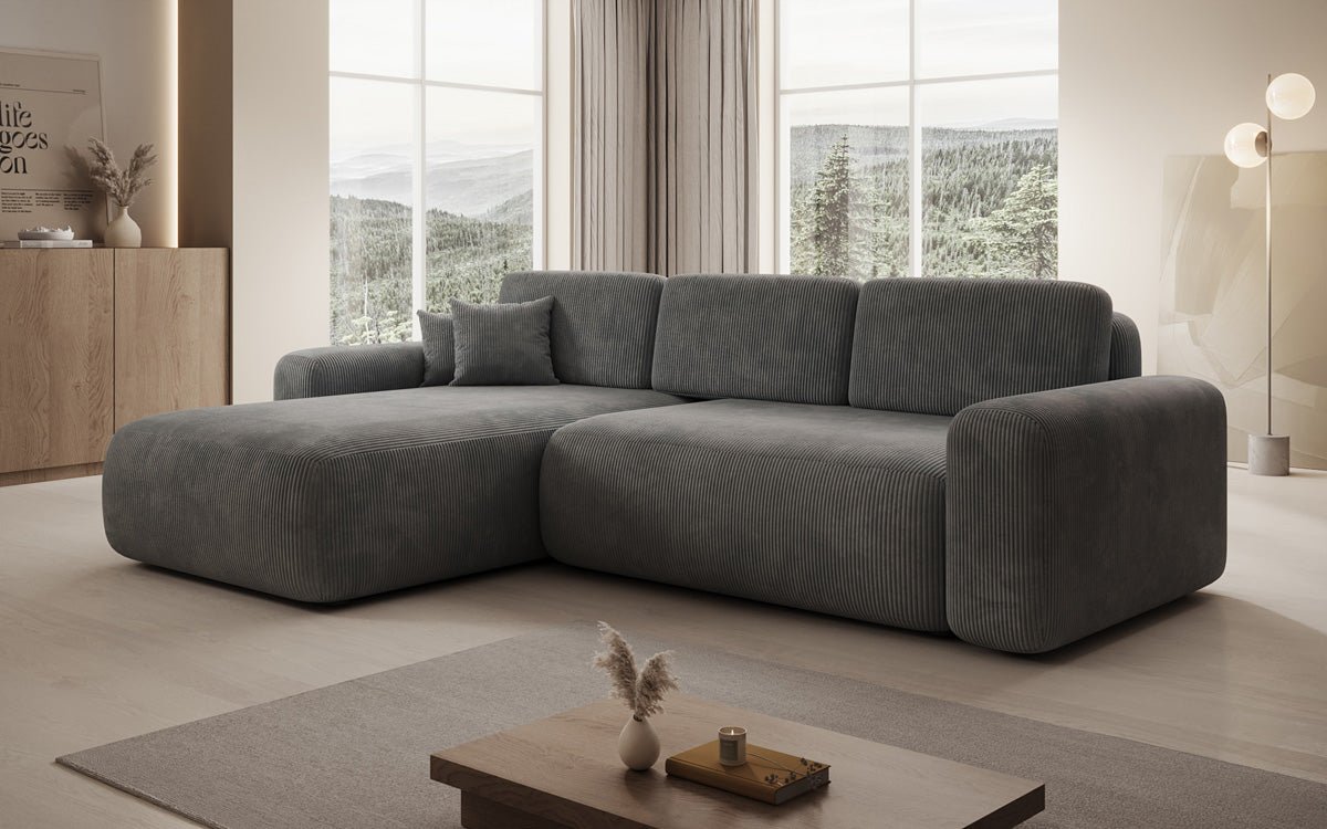 Luxusbetten24 Lola Cord Sofa mit Schlaf‑ und Klappfunktion