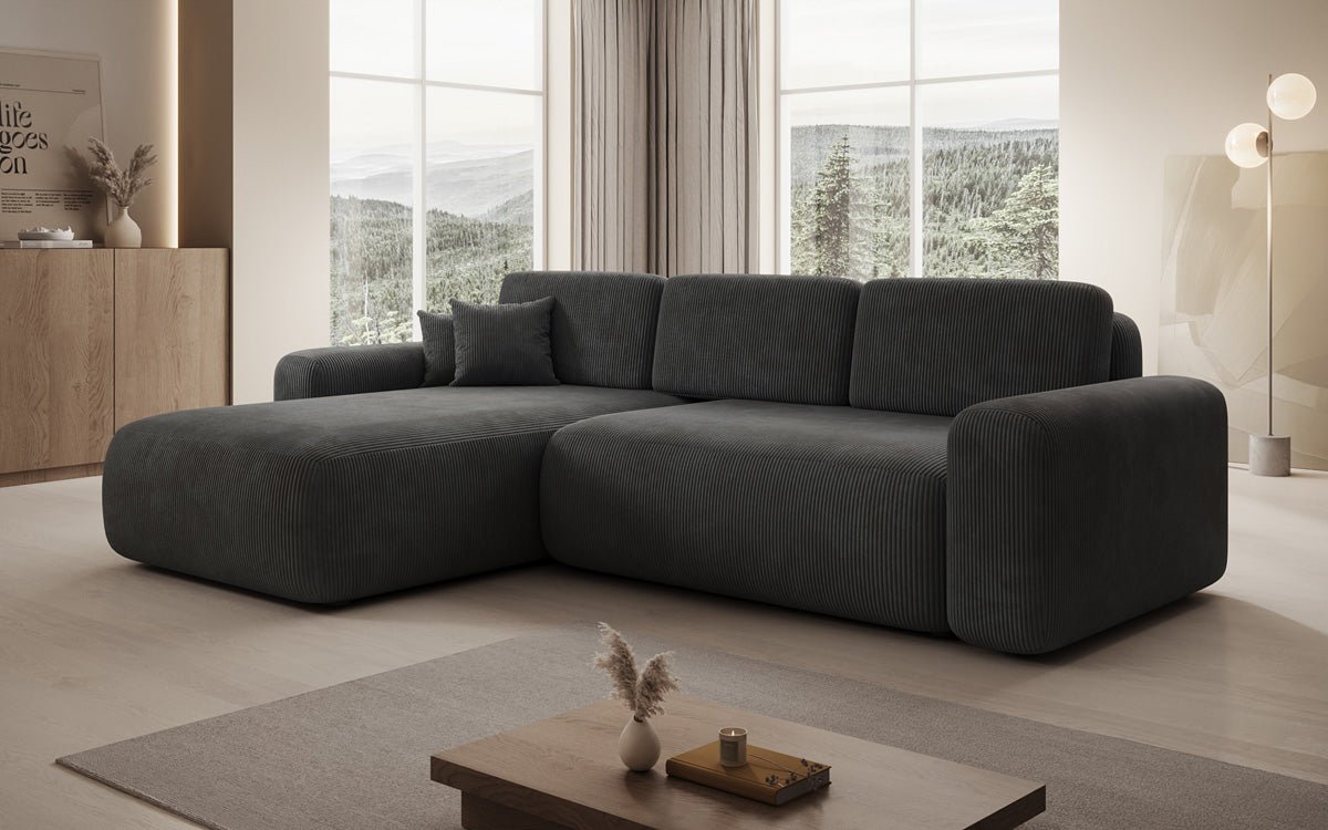 Luxusbetten24 Lola Cord Sofa mit Schlaf‑ und Klappfunktion